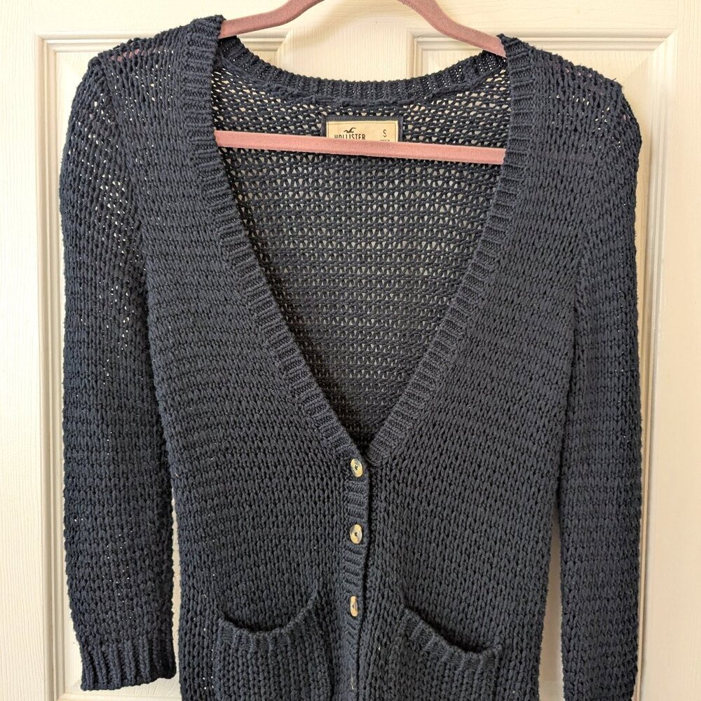 Size S Hollister Navy Blue Women's Open Knit 3/4 Sleeve Sweater